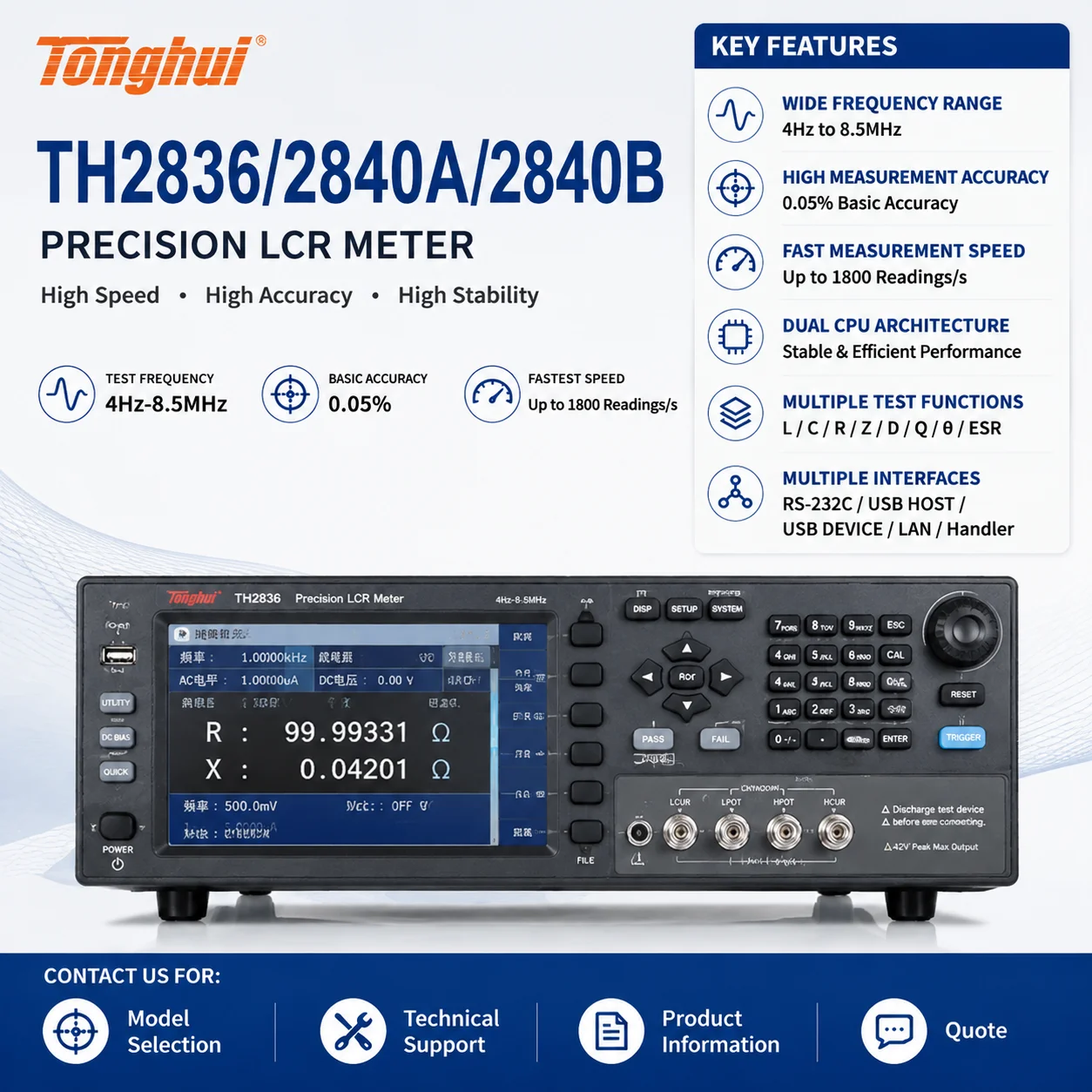 Tonghui TH2836 LCR Meter 8.5MHz Impedance Analyzer High Precision Digital Tester 4-Terminal Measurement List Scan