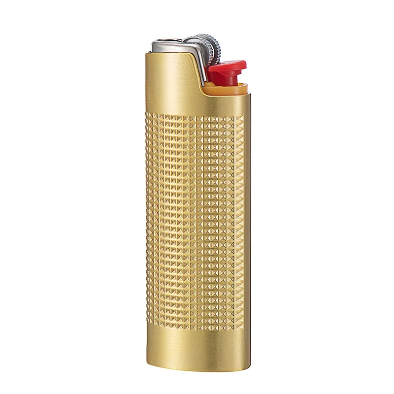 Diamond Quilting 3D Engraved Metal Case for French BIC J6 Lighter, Explosion-proof, Full Size Holder Cover Bronze Color