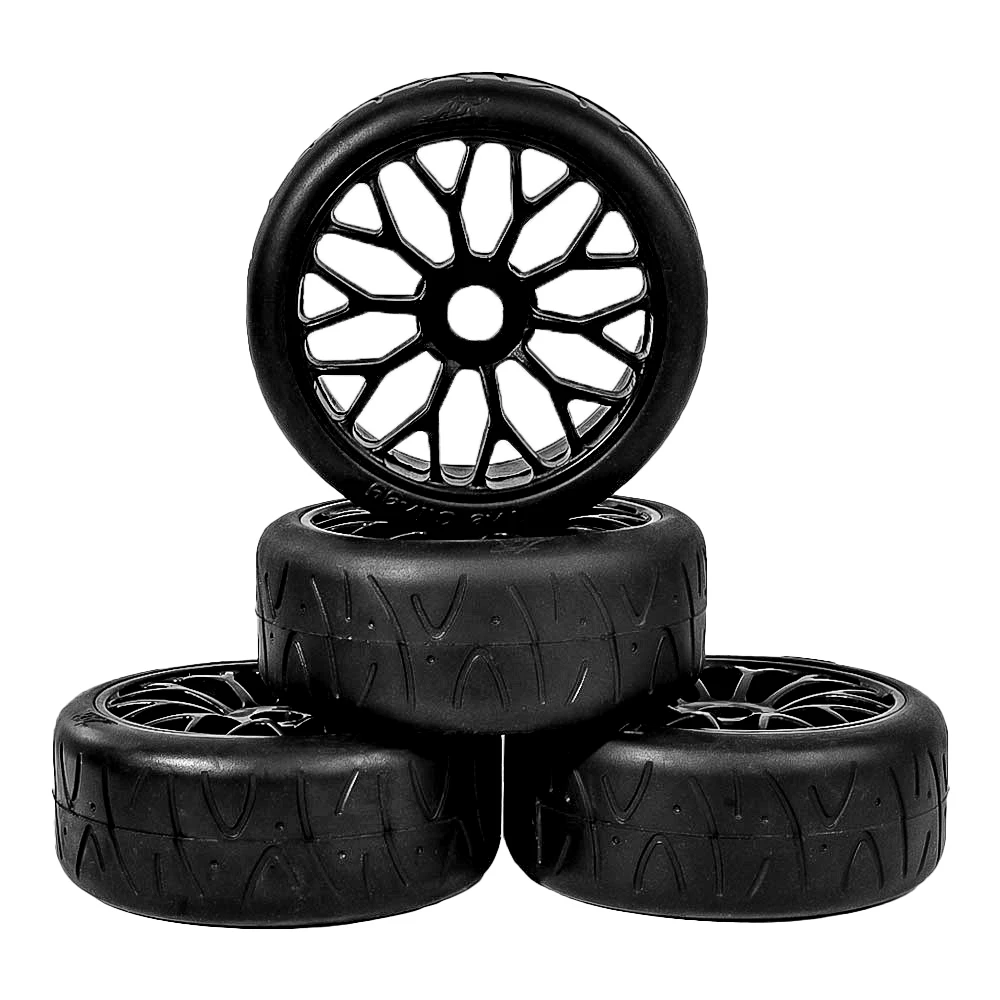 

4Pcs 1/8 RC Rubber Tires With Hubs 17mm For Hex Drive HSP HPI Kyosho Traxxas Road Racing Wheel Parts