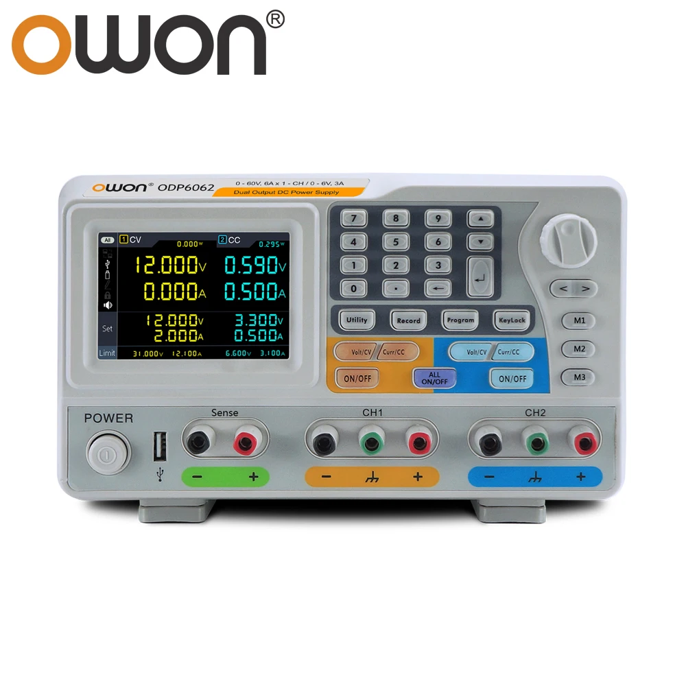 OWON ODP6062 2CH Dual Channel Output Programmable DC Power Supply Independent Controllable 60V/6A 6V/3A Low Ripples 4 inch LCD