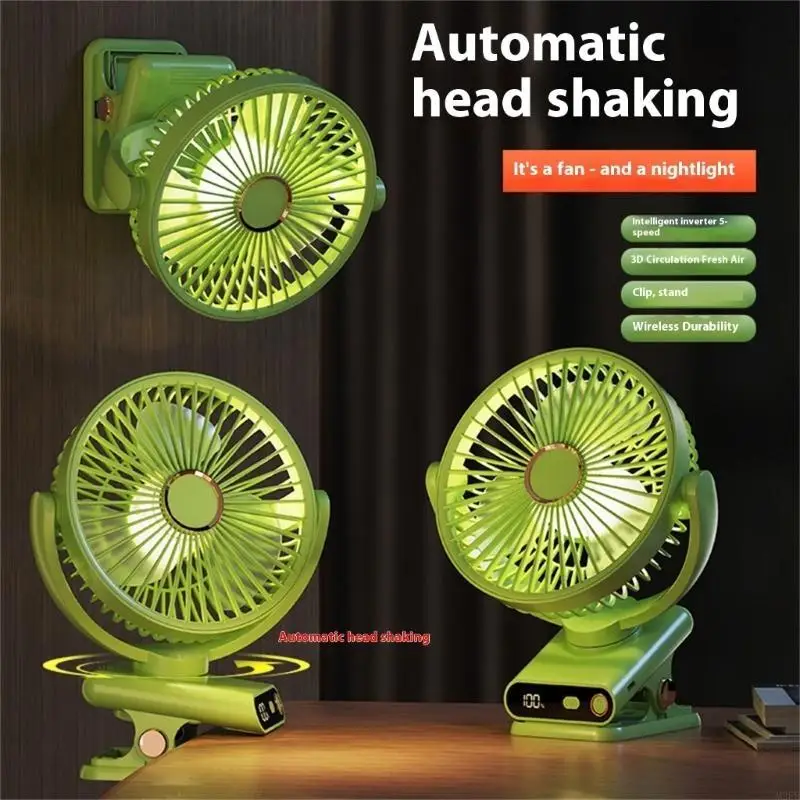 2025 Nieuwe oplaadbare oscillerende ventilator met clip 2000mah batterijborstelloze motorbureauventilator