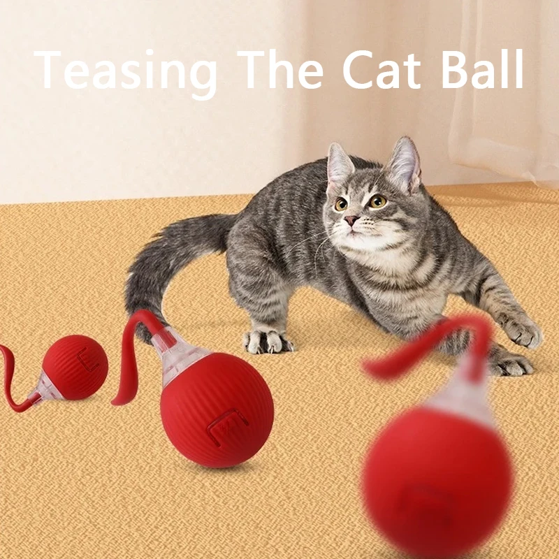 

New Cat Interactive Ball Toy Automatic Rolling Ball Faux Tail Rechargeable Smart Pet Electric Toy Dog Cat Training Imitate Mouse