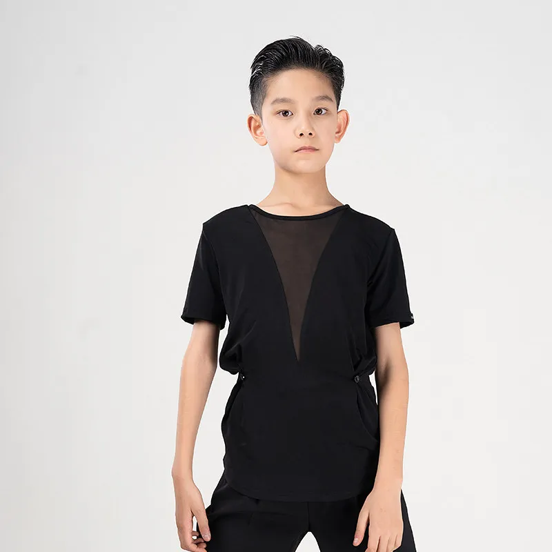 

2026 New Latin Dance Tops For Boys Short Sleeved Shirts Samba Chacha Tango Children Modern Latin Dance Practice Clothes XH4111