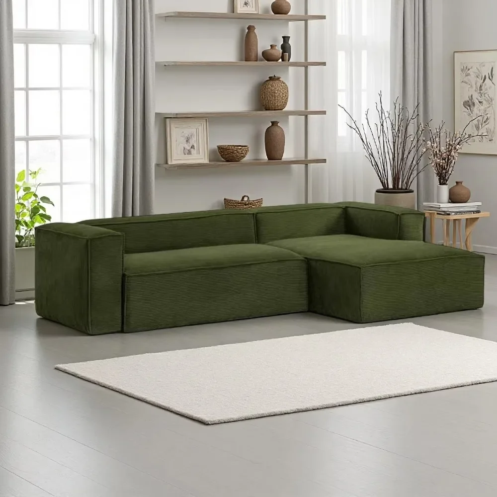 Fabric Corduroy Modular Straight Design Two-seat Lazy Compression Sofa Cross-border Compression Set with Sponge Filling
