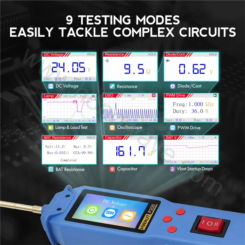 HWAUT P200 Powerprobe Automotive Power Circuit Probe Kit 12V/24V Diagnostic Tool Oscilloscope PWM Output Overload Protection