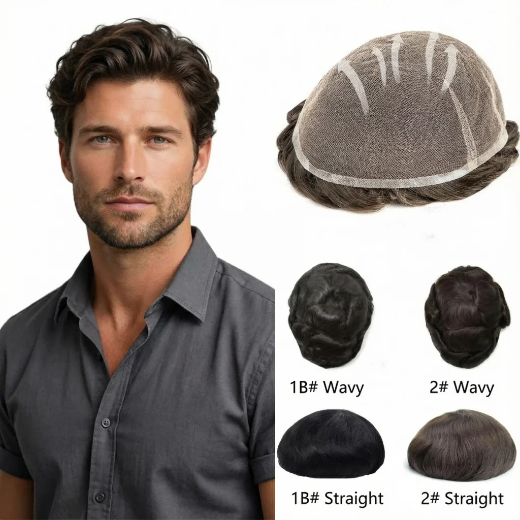 Men's Hair System Full Lace | 100% Human Hair Toupee, With Pre-Cut Ears For Easy Installation