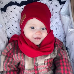 Turbante de Inverno do Bebê Recém-nascido, Chapéus, Lenço, Boné, Chapéus, Headwraps, Etiqueta de Couro Vara, Duas Camadas, Dia de Natal, Meninos, Crianças, 2Pcs, Conjunto