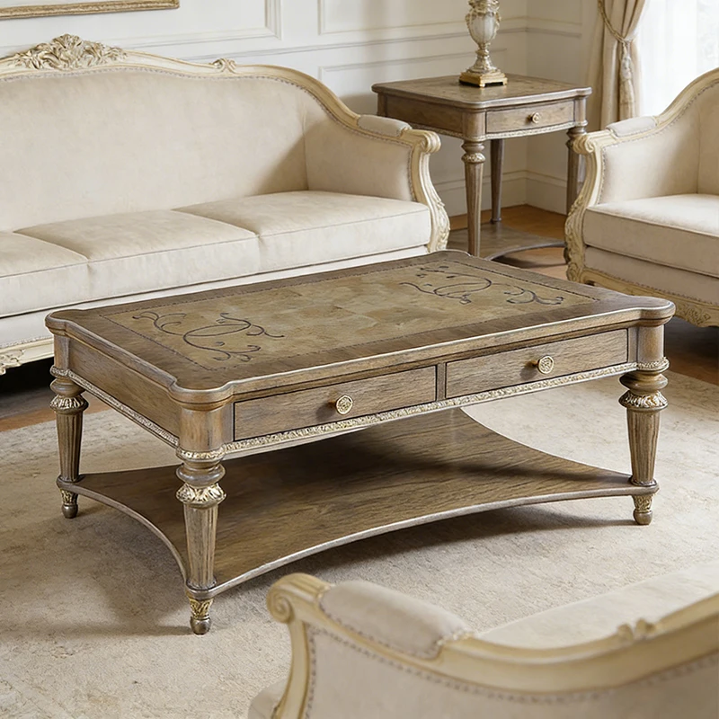 !@Custom Designs Storage Carved Center Table Mahogany Solid Wood Frame Luxury Coffee Table for Living Room Nordic