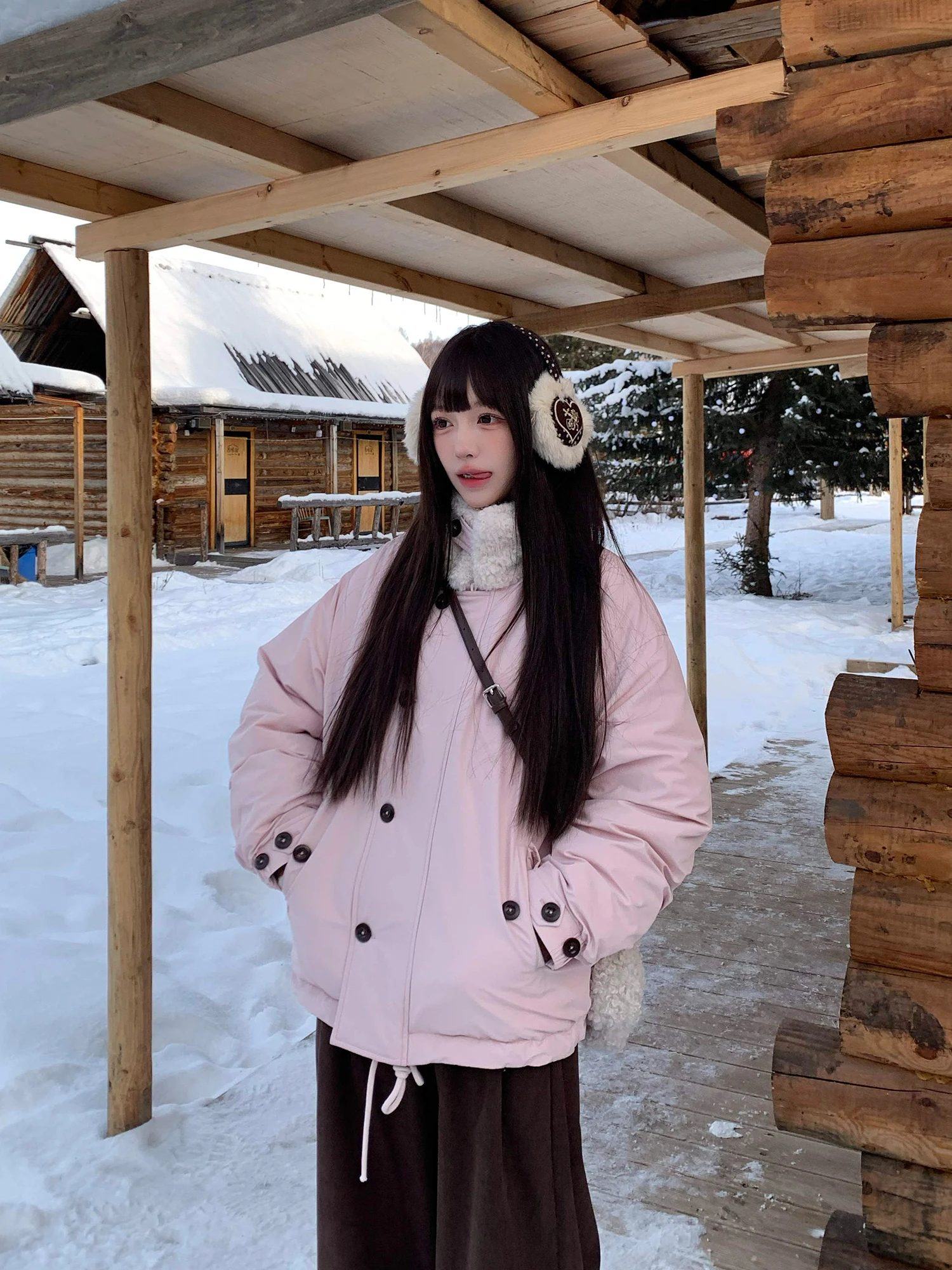 

Куртка-пуховик ANDEARDI в корейском стиле, универсальная, свободного кроя, с воротником из овечьей шерсти, теплая верхняя одежда, модный дизайн с элементами пэчворка