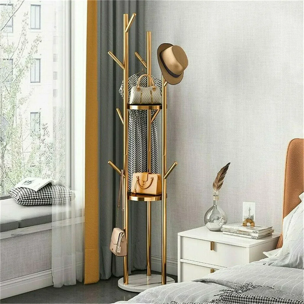 

Heavy Duty Marble Coat Rack Stand Gold Metal Tall Clothes Rail Hanger for Bedroom Office Hall