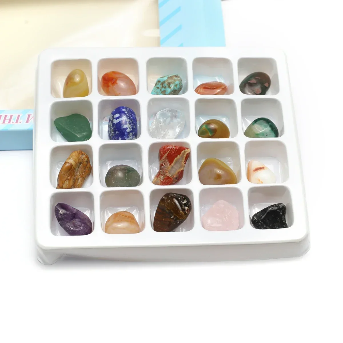 1 ensemble de pierres semi-précieuses naturelles, cristal d'agate, spécifications minérales irrégulières, pierres brutes, pendentifs de boîte-cadeau, objets de collection