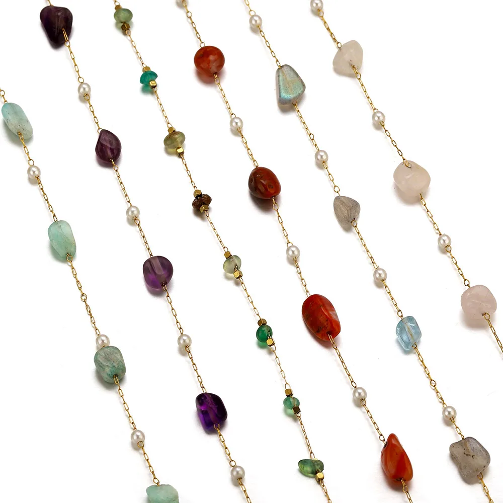 

1meter Stainless Steel Chains Imitation Pearl Irregular Stone Jewelry Making DIY Party Bracelets Necklaces Materials Accessories