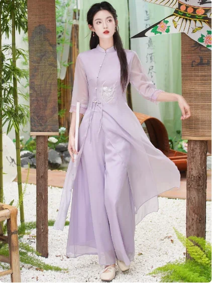 

Улучшенный комплект брюк Cheongsam Aude с одеждой в китайском стиле Tea Art