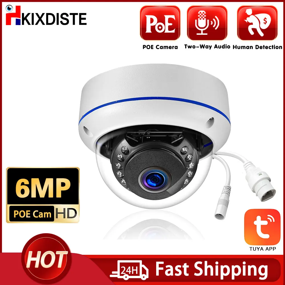 Kamera IP POE anti ledakan 6MP, Audio H.265 Dome untuk rumah dalam ruangan luar ruangan kamera keamanan pengawasan Video CCTV 8CH TUYA NVR