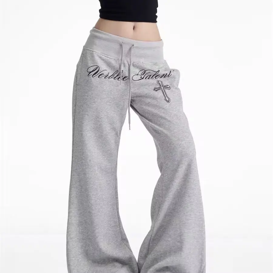 Amerikaanse effen kleur slanke casual damesbroek eenvoudige basismode damesbroek losse hoge taille wijde pijpen broek vrouwelijk chic