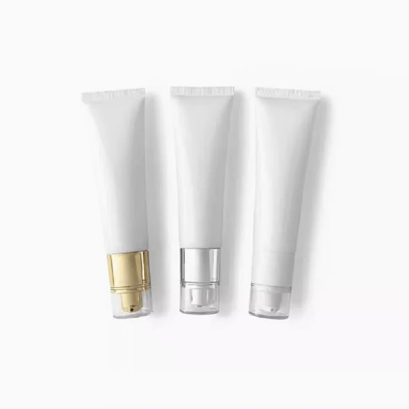 

Wholesale 50G White Hose Cream Bottles With Airless Pump Creamy Foundation Containers Cosmetic Refillable Tubes With Acrylic Lid