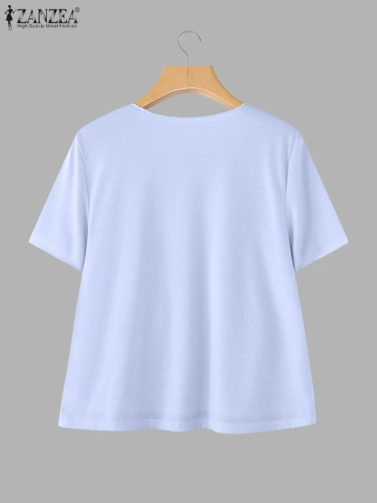 Fashion Blouse Women Fake 2-piece Casual Loose Tops Short Sleeve Patchwork Tunic O-Neck Summer Pullover Oversized ZANZEA 2025