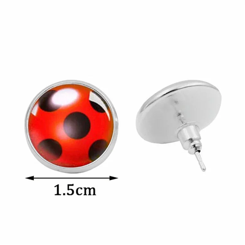 2024 Fashion Women Ladybug Anime Cartoon Style Stainless Steel Plated Earrings Jewelry Cartoon Glass Dome Stud Earrings Gifts