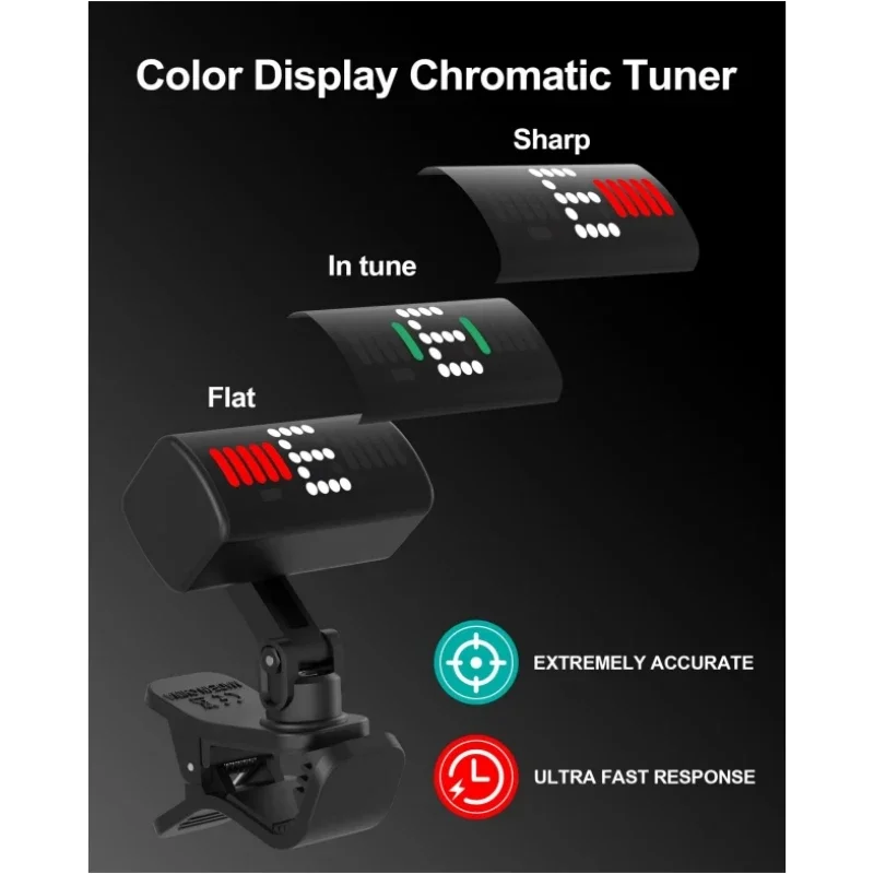 Rotatable Clip-on LED Mini Bass Guitar Tuner for Chromatic Violin Ukulele with Type-c fast charging