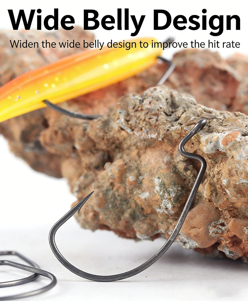 BKK 9004-NP Offset-Wurmhaken mit breitem Bauch, scharfe Angelhaken aus Kohlenstoffstahl für Weichköder – Detail 2