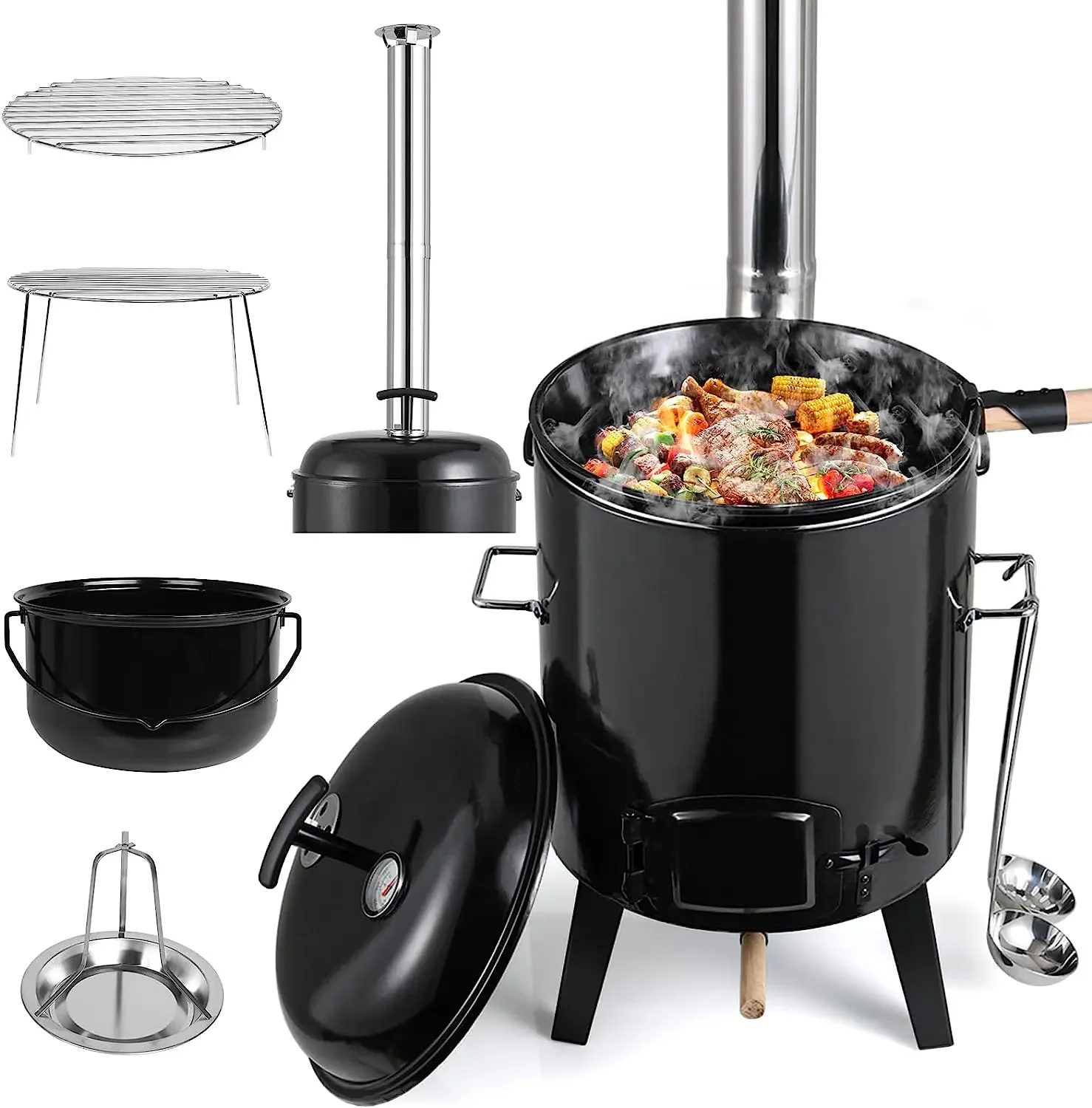 21 L Stew Pot Pot BBQ Stove Soup Pot Roast Chicken Stove Beef Stew Kettle Made of Enameled Steel Plate for Outdoor Kitchen