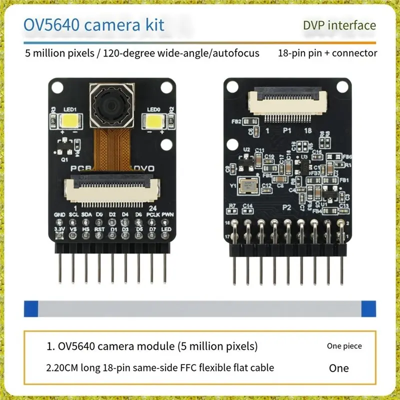 B63B-OV5640 5MP Camera Module AF 120 Degree Wide Angle CMOS Image Sensor DVP Interface 18PIN Spacing
