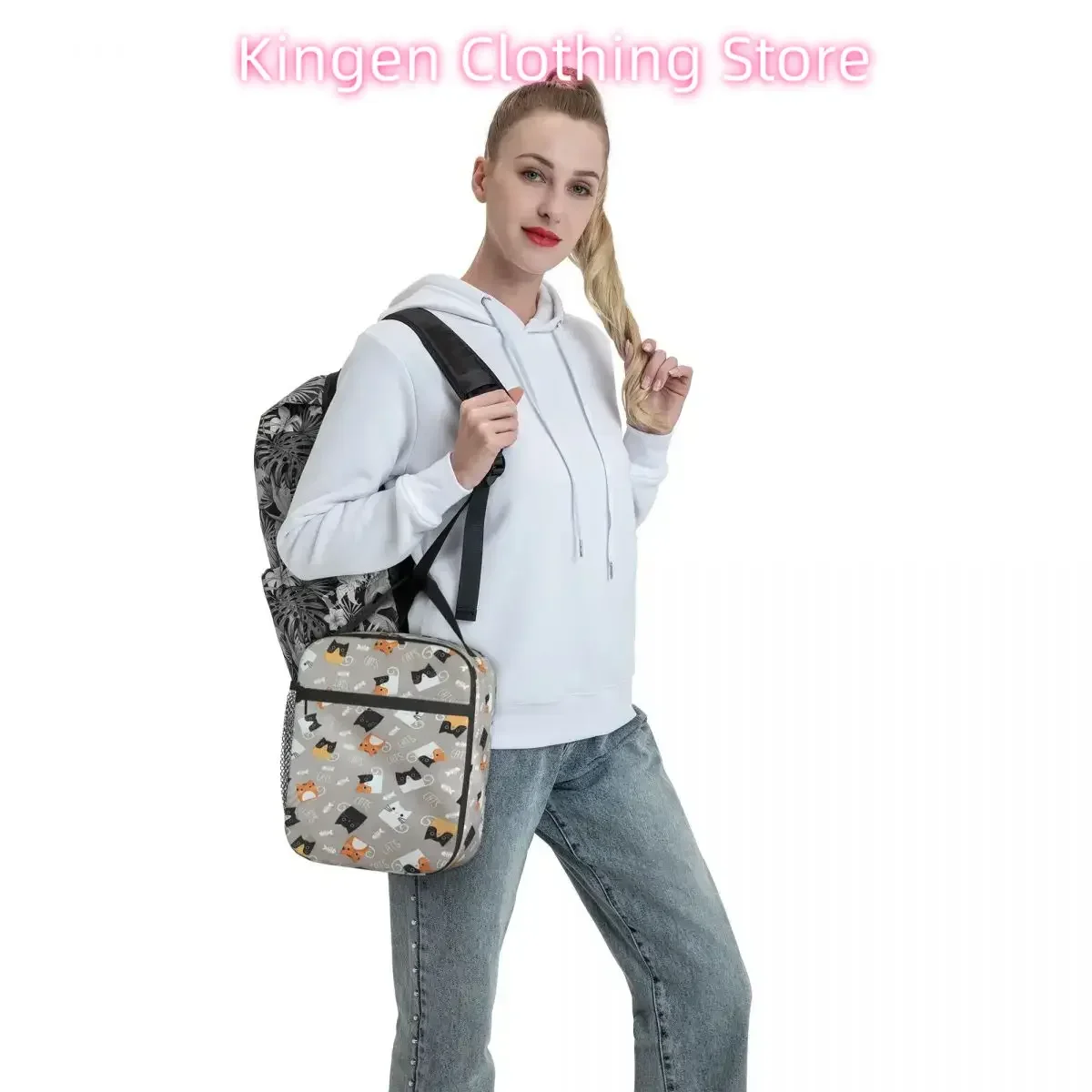 Lunch Bag Grey Cat Insulated Lunch Box For Men Animal Picnic Cooler Bag Vintage Oxford Thermal Tote Handbags