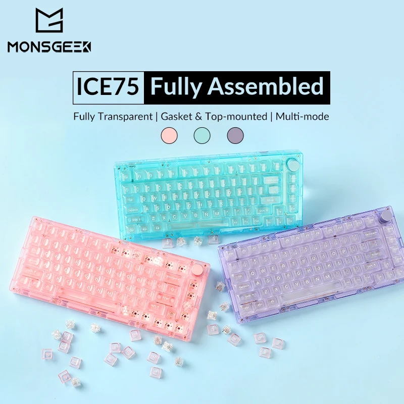 Akko MonsGeek ICE 75 Mechanical Keyboard Multi Modes RGB Backlit Acrylic Case with Fully Transparent PC Keycaps