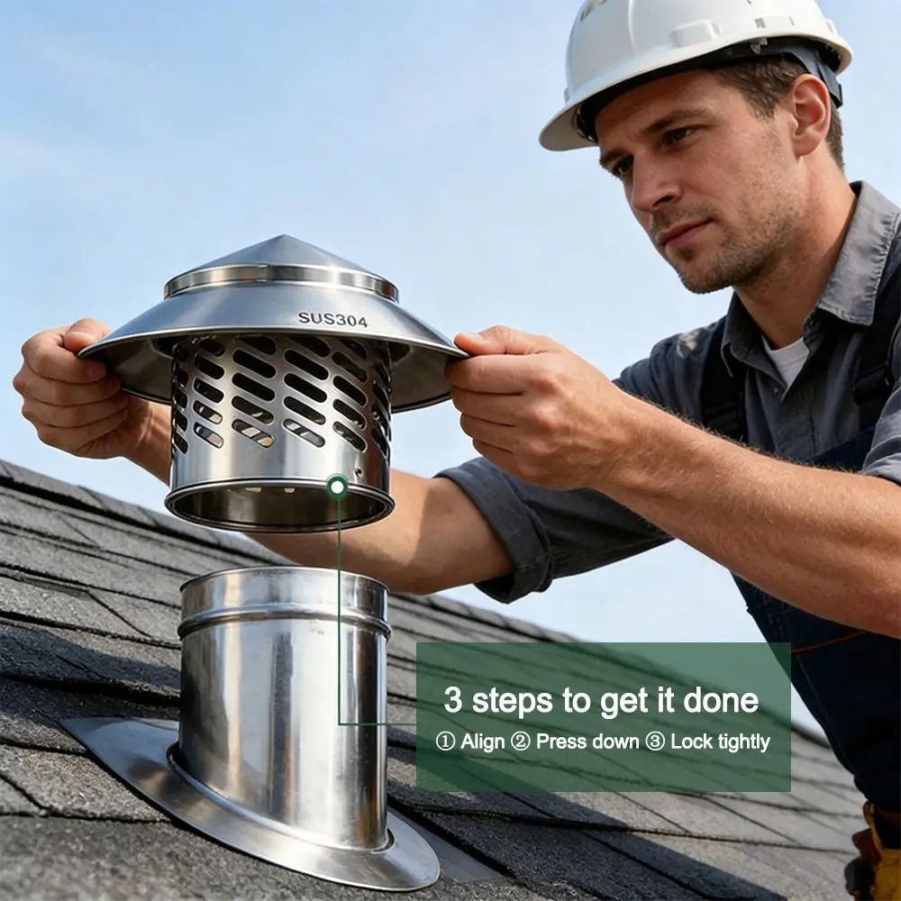 Simple Installation 80/110/160/200mm Chimney Cap Stainles Steel Multifunctional Ventilation Exhaust Cover Rainproof Cover