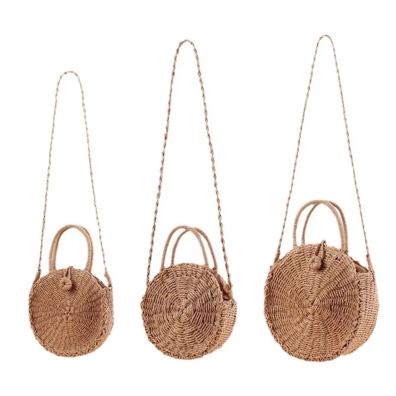 

Minimalist Ins New Vacation Beach Handmade Woven Bag Round Handheld Single Shoulder Dual Use Leisure Grass Woven Bag Fashionable
