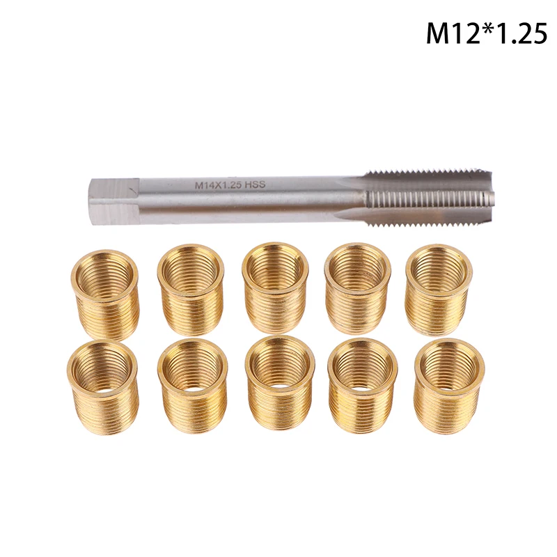 Spark Plug Thread Hole Repair Tools Metal M12x1.25 Inserts M14x1.25 Tap 14mm Rethreaded Kit Threaded Tap Spark Plug Tap Inserts