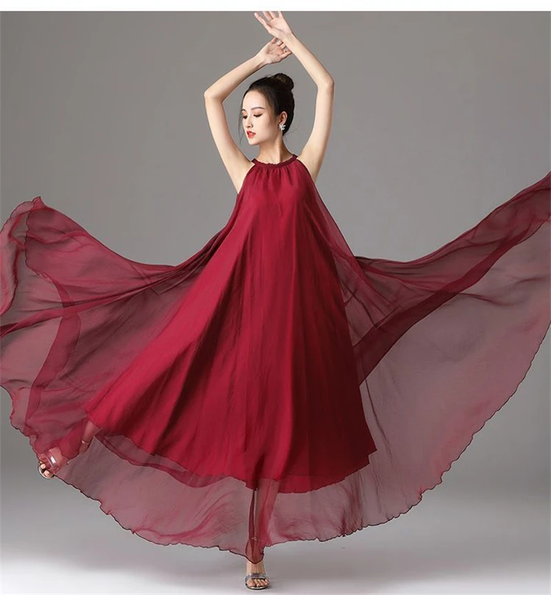 New Summer Chiffon Extra Long Large Swing Dress Women Solid Chiffon Beach Dress Summer Bohemian Maxi Dress Ladies Party Vestidos