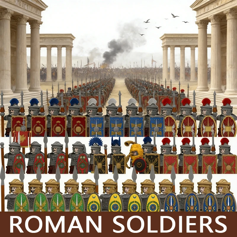 Medieval Military Series Figures Building Blocks Castle Roman Soldiers Heavy Armor Warrior Infantry Knight Sword Bricks Toy Gift
