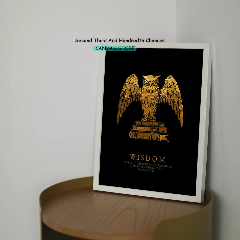 ملصق تحفيزي ذهبي ، مطبوعات قماشية ، ديكور منزلي للمكتب ، شجاعة المدخل ، الاعتدال ، الحكمة ، العدالة #3