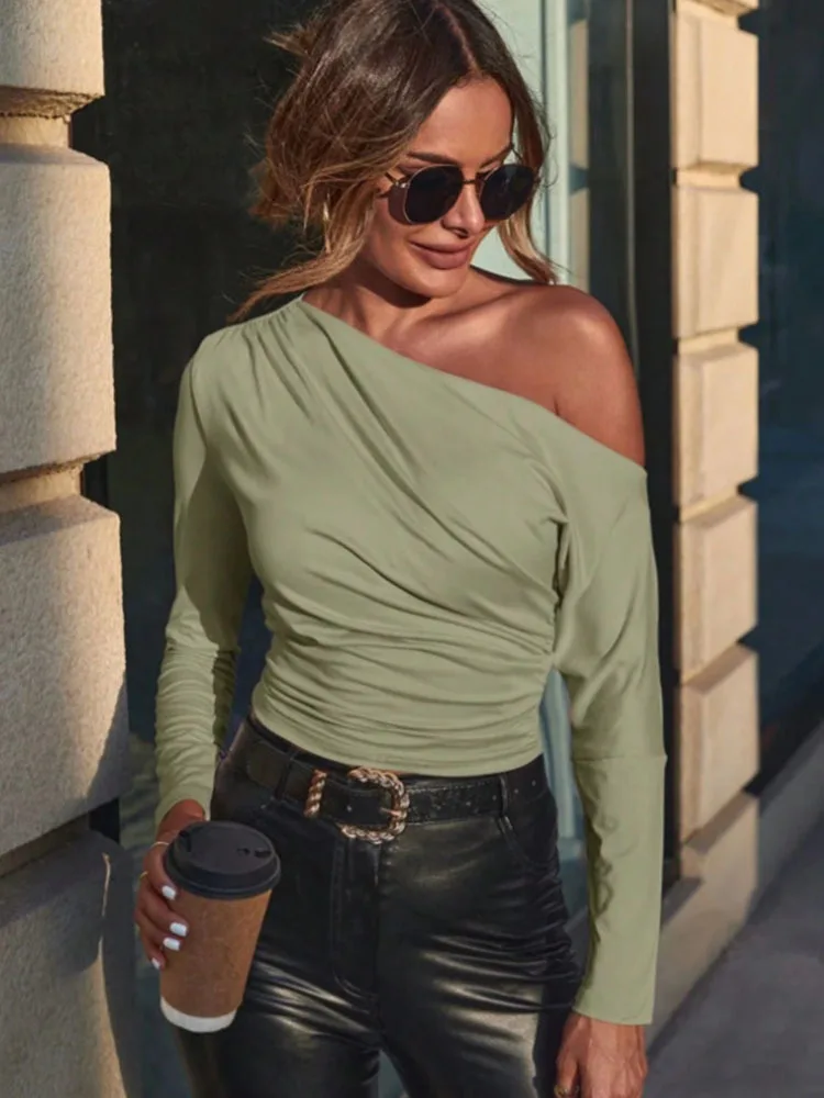 Women's Spring Autumn Slanted Hem Long-sleeved T-shirt
