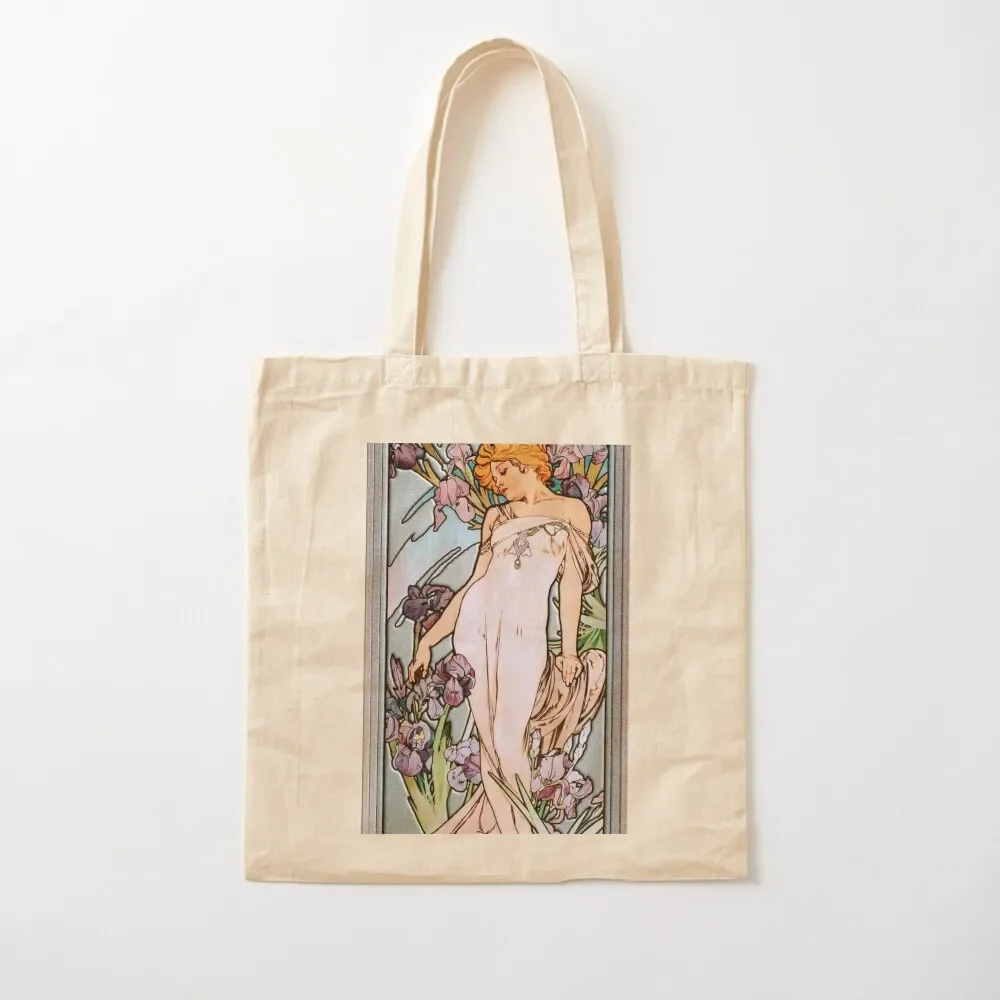 

The Iris by Alphonse Mucha Art Nouveau Old Masters Reproductions Tote Bag reusable grocery bags custom bags Tote Bag