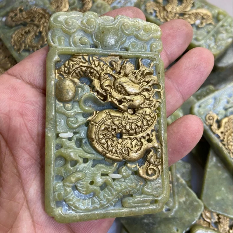 Colección china antigua Xiuyu antiguo dragón de Jade token estatua manijas pieza artesanía exquisita moderna