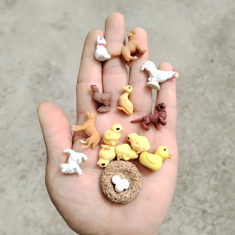 محاكاة مزرعة الدواجن جرو كيتي الذهبي المسترد الأصفر الطفل بطة الديك عمل أرقام مصغرة زخرفة اكسسوارات اللعب
