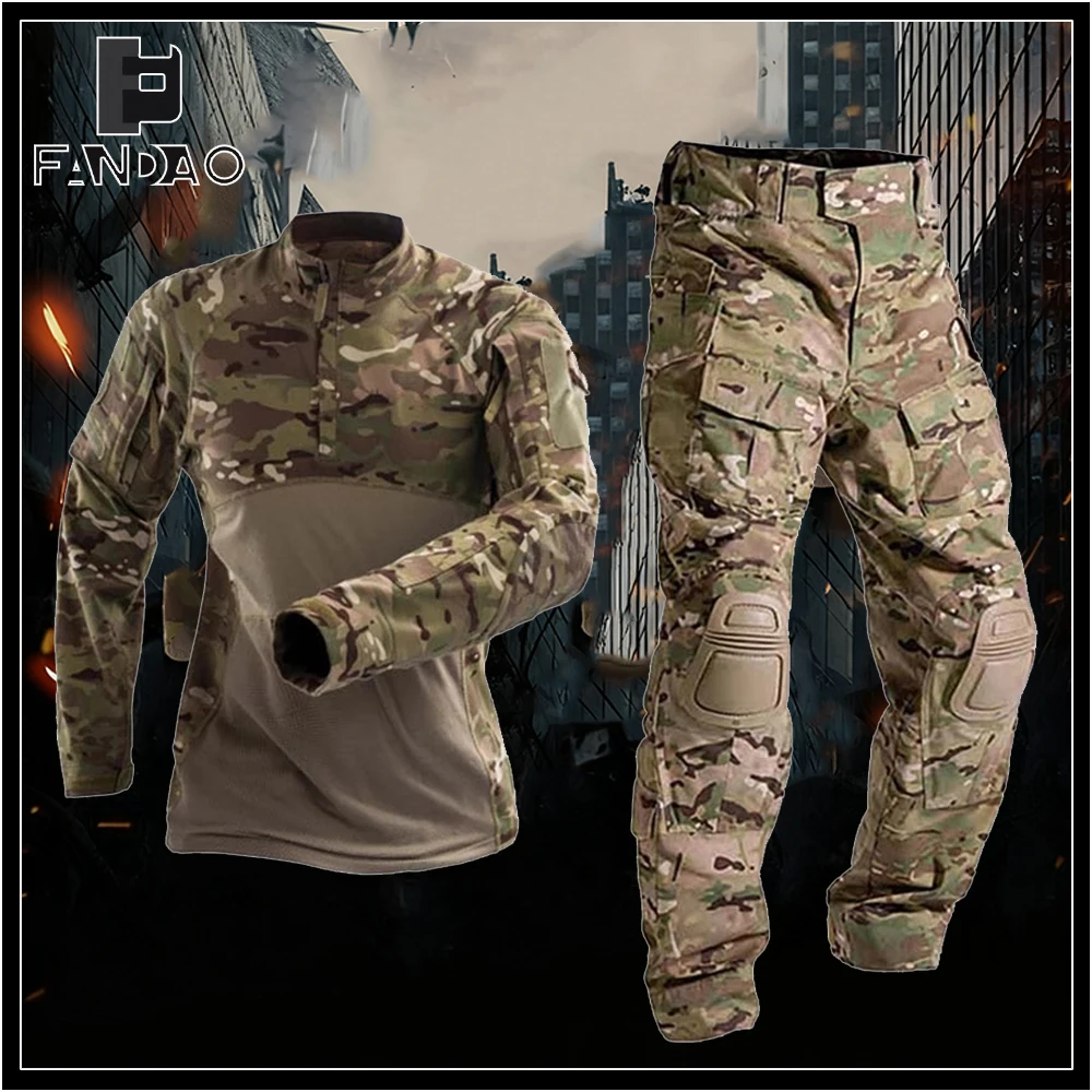 بدلة تدريب تكتيكية مموهة قابلة للتنفس للمشي لمسافات طويلة في الهواء الطلق قوة قتالية موحدة ملابس مرنة مقاومة للاهتراء بأكمام طويلة ملابس للتخييم #1