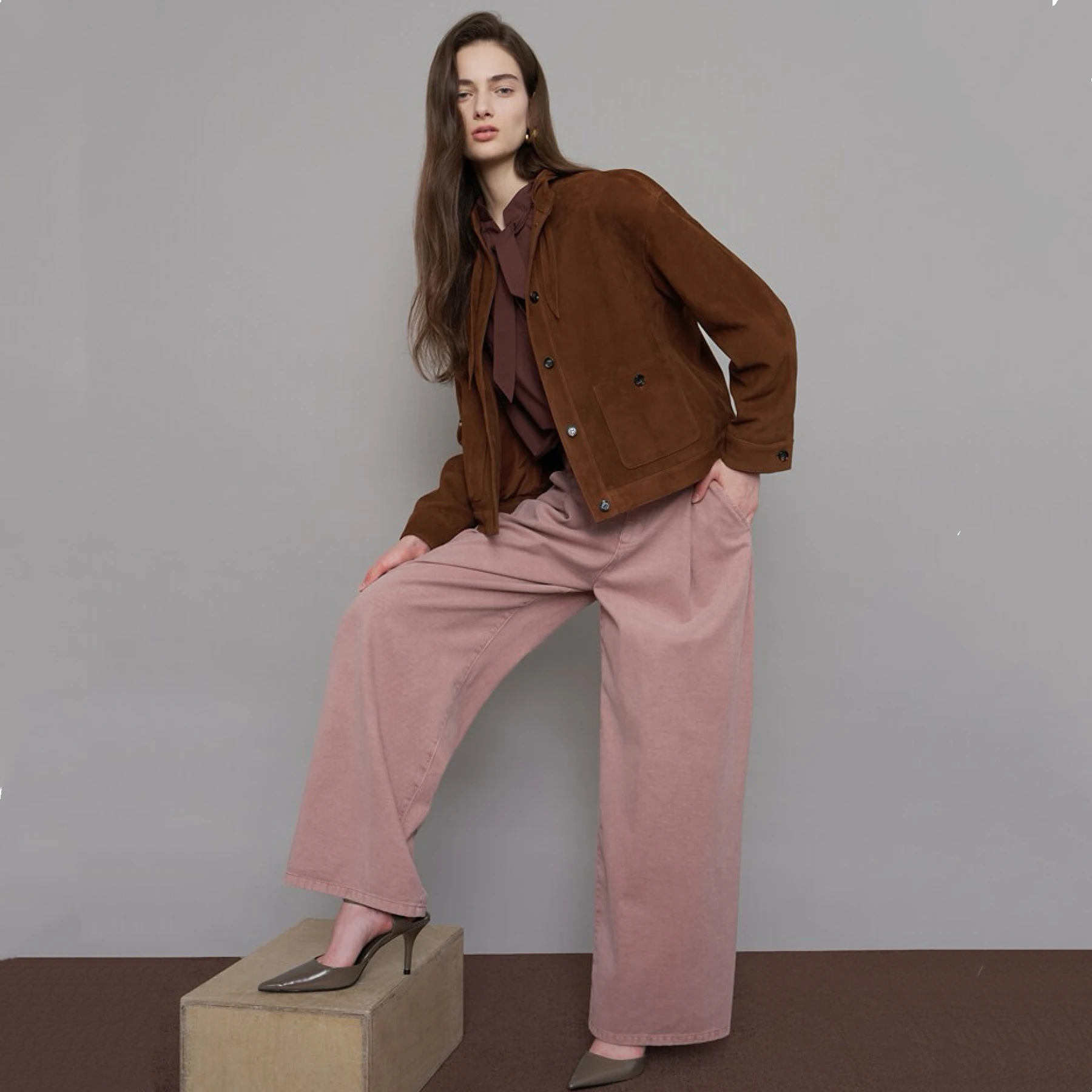 

Faionable ort Leather Jaet Women's Commute Sle Regular Sve Length Long Button Closure Pure Color Two-Tone Lapel