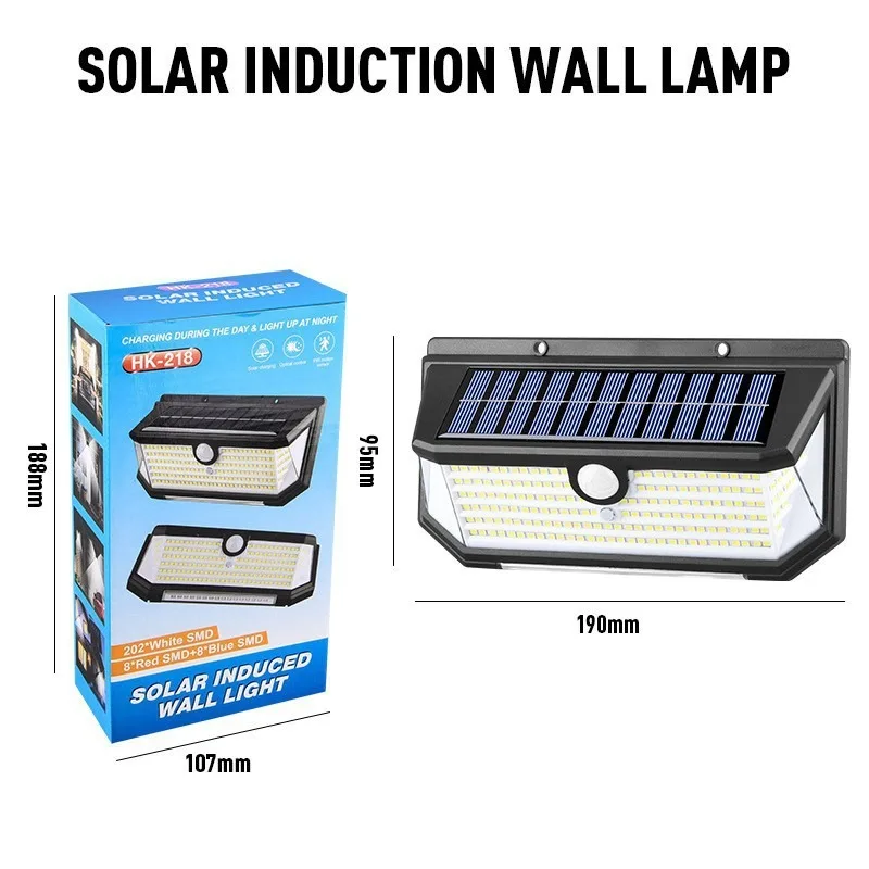 Solar Lights 3 Modes with Motion Sensor Garden Outdoor 218LED Solar Spotlight Waterproof for Garage Street Patio Door Lighting