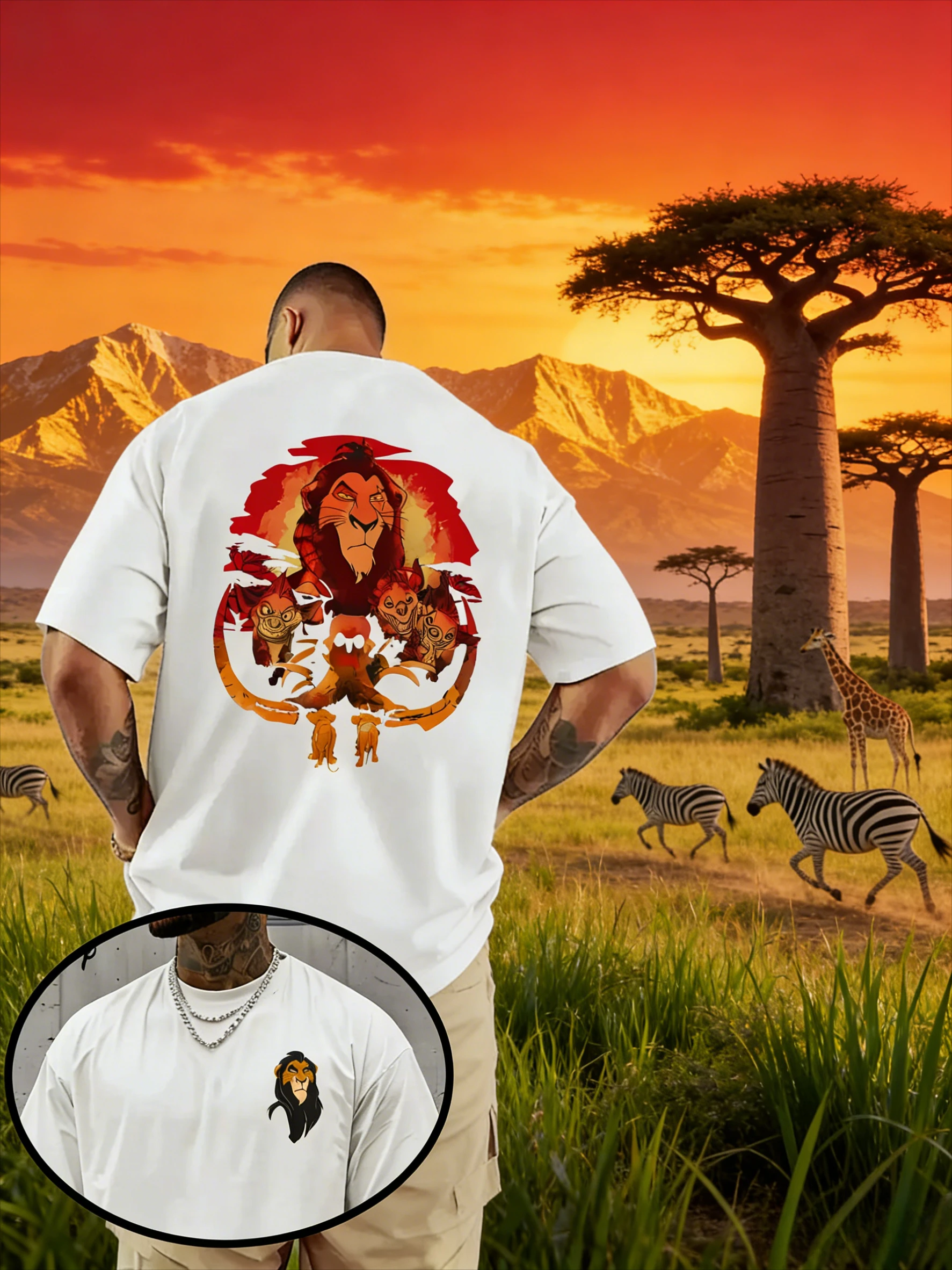 

Летняя футболка из чистого хлопка с принтом Disney Scar Lion King 2026, модная, свободная, с короткими и удобными рукавами, Unisplenet