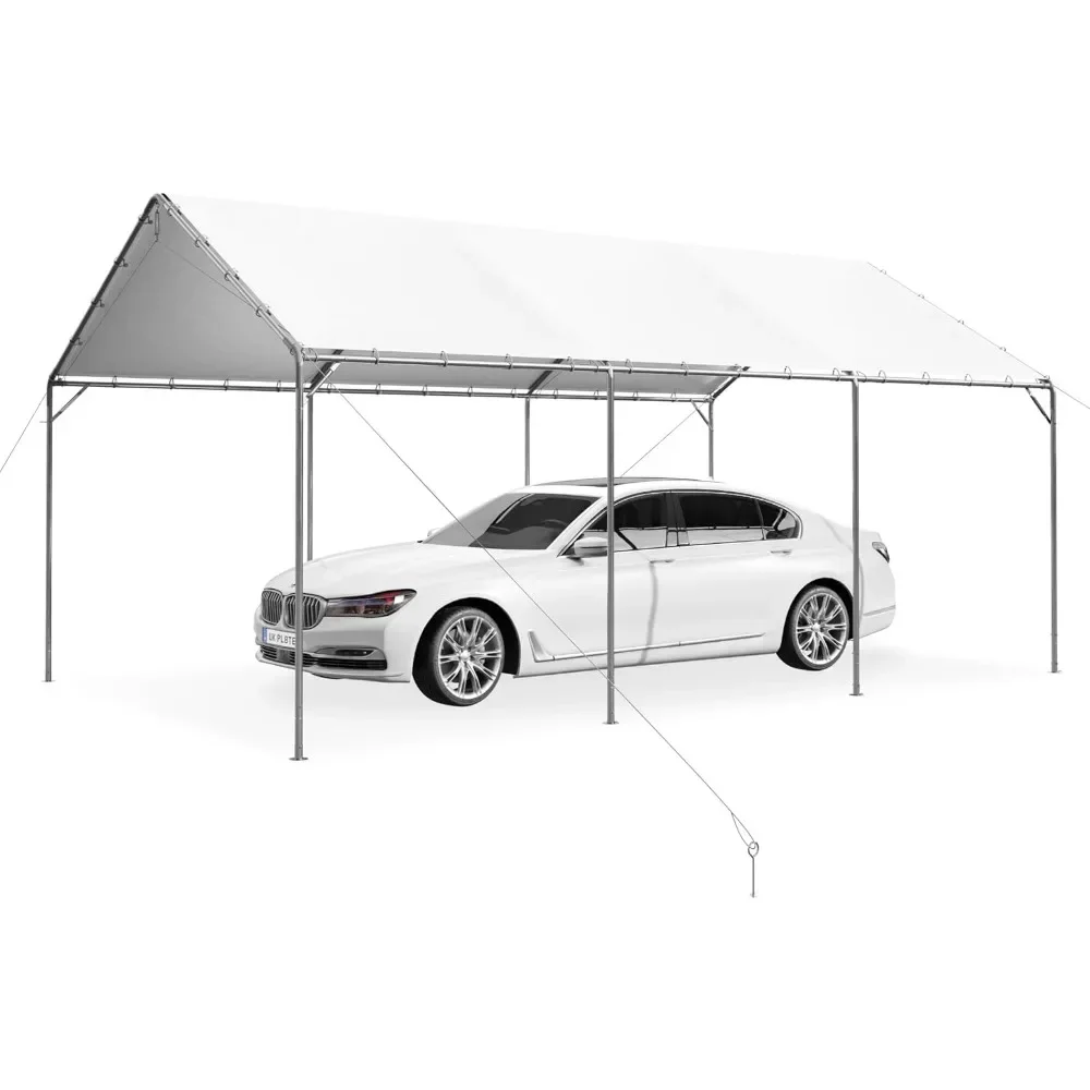 12x20 ft Heavy Duty Carport Car Canopy Party Tent Adjustable Peak Height, Boat with Waterproof & UV Protected Tarp, White