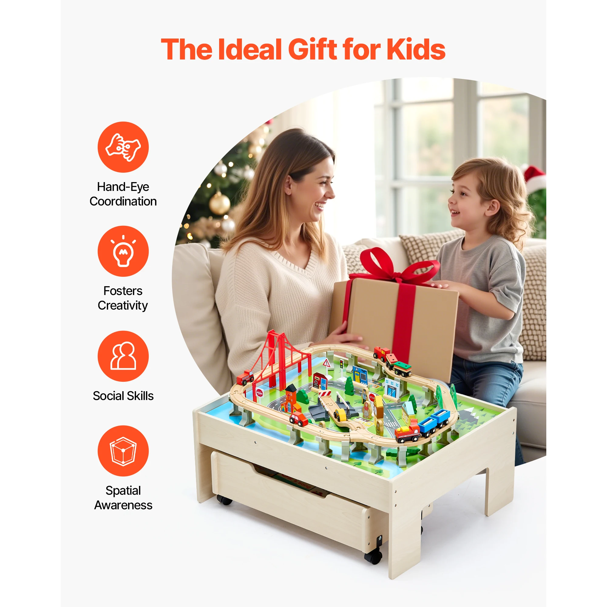 SucceBuy-mesa de tren de madera 3 en 1, juguetes, 100 Uds., mesa de actividades Multicolor para niños con cajón rodante para niños, juguete de dibujo