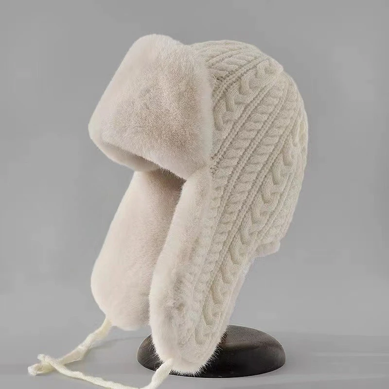 1 piece of women's autumn and winter thick woolen hat with plush, children's cute knitted hat, ear protection ski hat