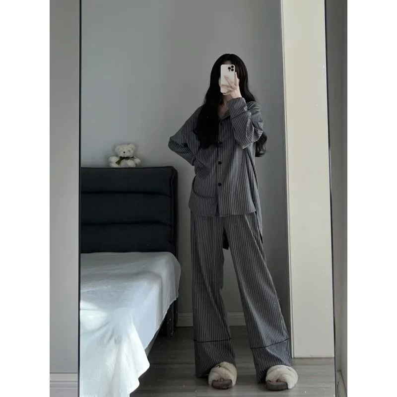 Premium Sense of Striped Long-sleeved Women's Pajamas Set of Spring and Fall Models Simple Fashion Leisure Homewear Sleepwear