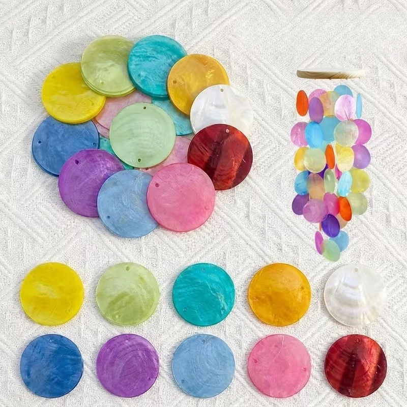 Round Double-Hole Shell Flakes, Bulk No-Drill Shell Material, Suitable for DIY Wind Chimes, Craft Projects and Jewelry Making