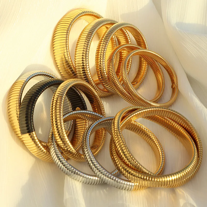 New ins Titanium Steel Bracelet Vintage Double Layer Elastic Gypsy Polishing Bangle For Women Girls Fashion Aesthetic Jewelry