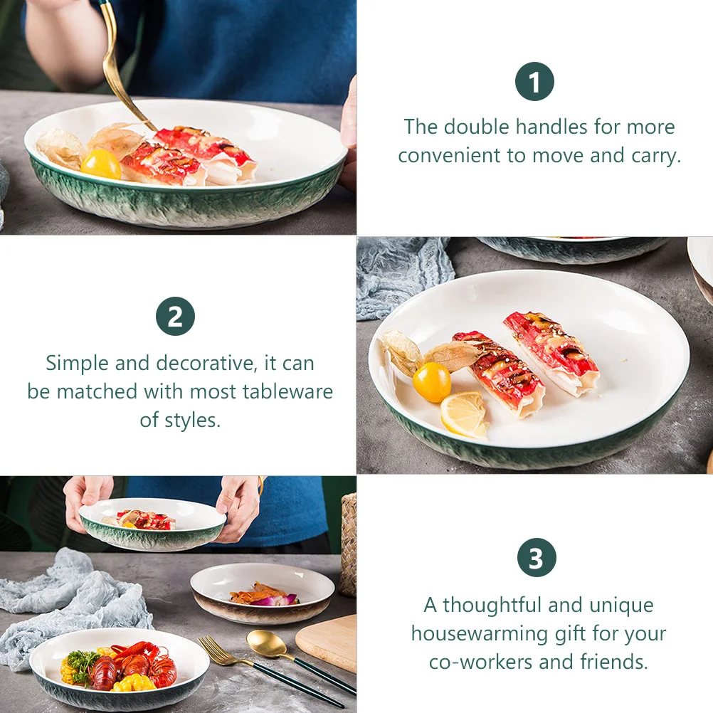 

Ceramic Food Plate Stone Pattern Round Dish Smooth Bright Surface for Salad Dessert Snack Restaurant Tableware