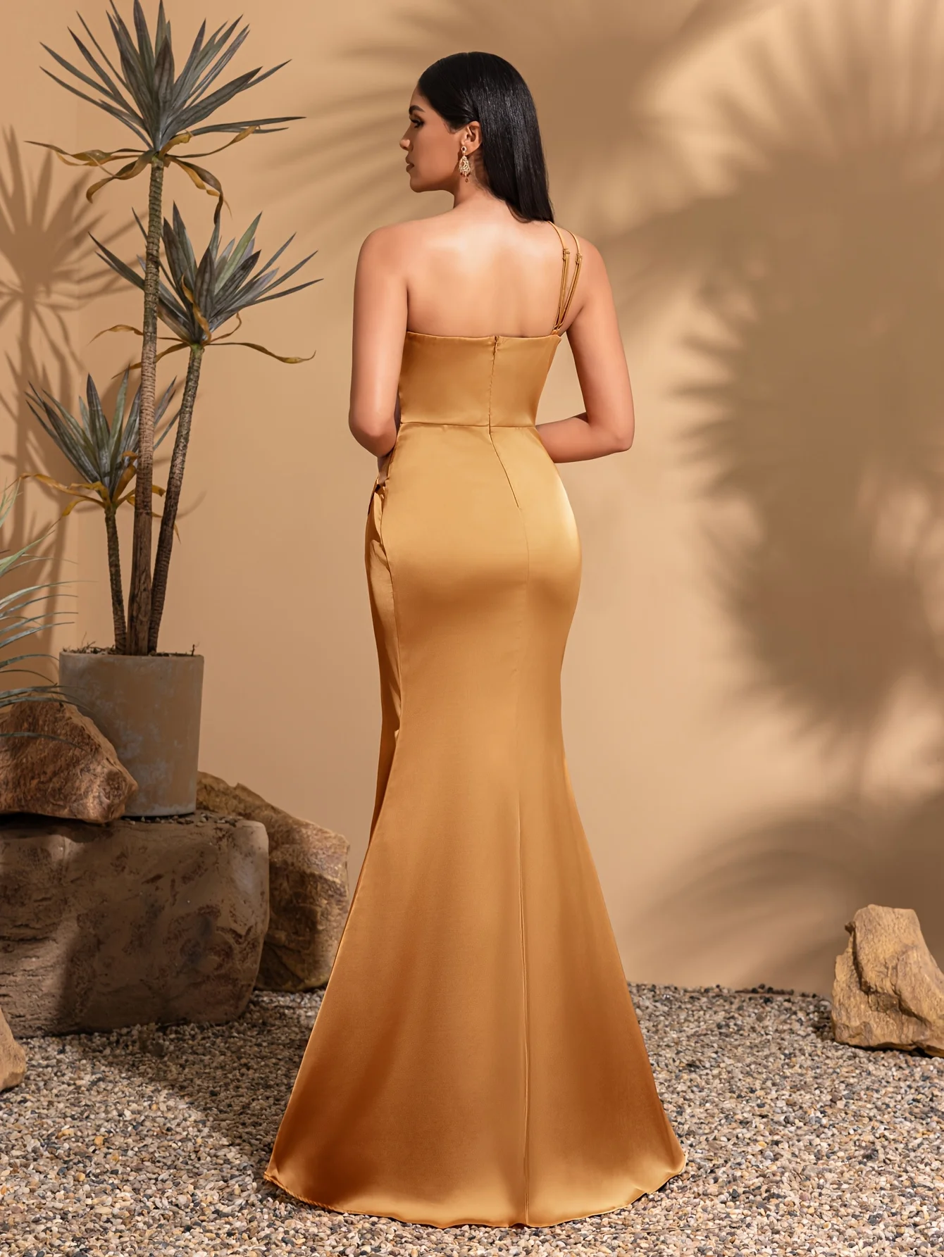Off-shoulder satin silky touch solid color women's evening dress